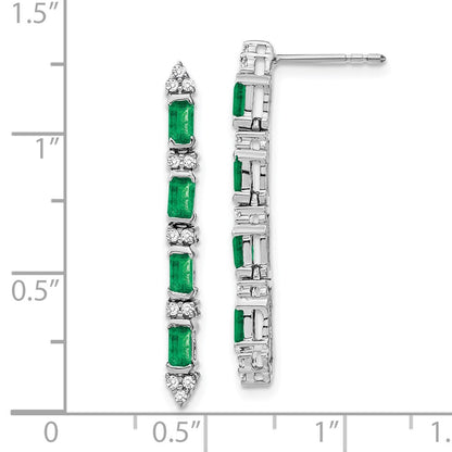 14k White Gold Emerald and Real Diamond 4-stone Dangle Earrings