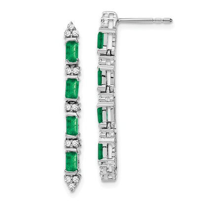 14k White Gold Emerald and Real Diamond 4-stone Dangle Earrings