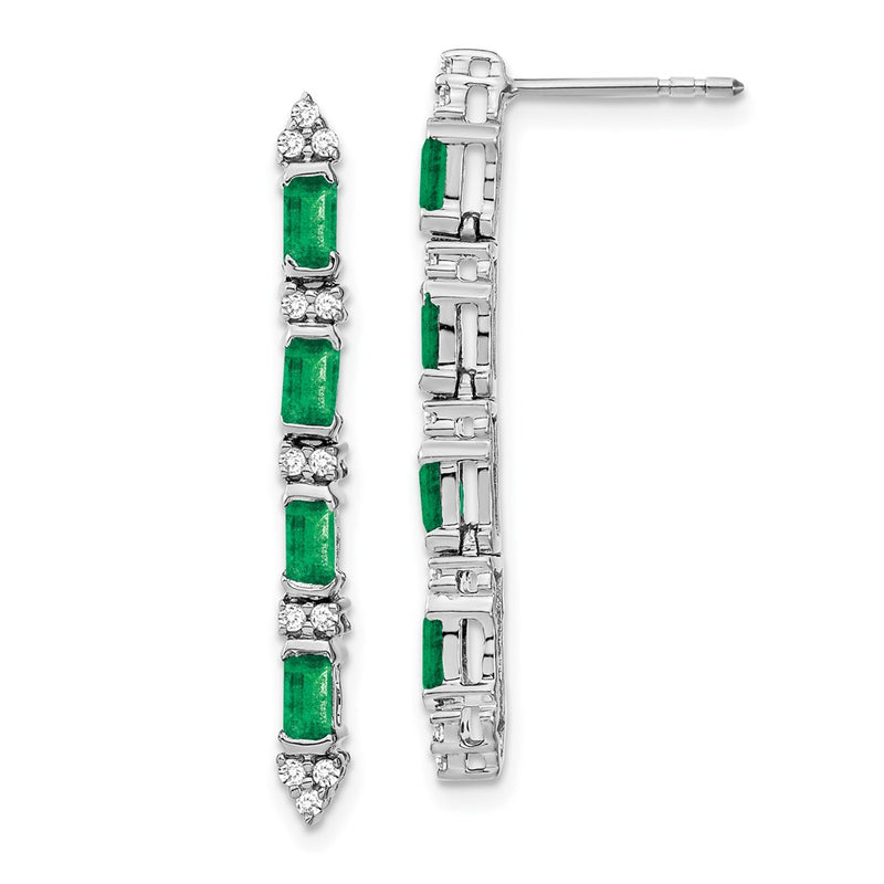 14k White Gold Emerald and Real Diamond 4-stone Dangle Earrings