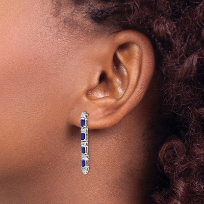 14k White Gold Sapphire and Real Diamond 4-stone Dangle Earrings