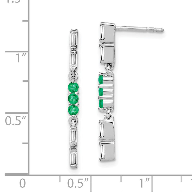 14k White Gold Emerald and Real Diamond Dangle Earrings