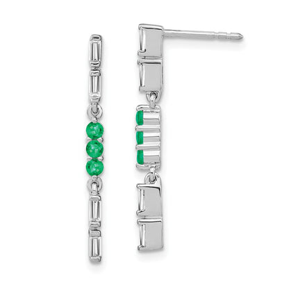 14k White Gold Emerald and Real Diamond Dangle Earrings
