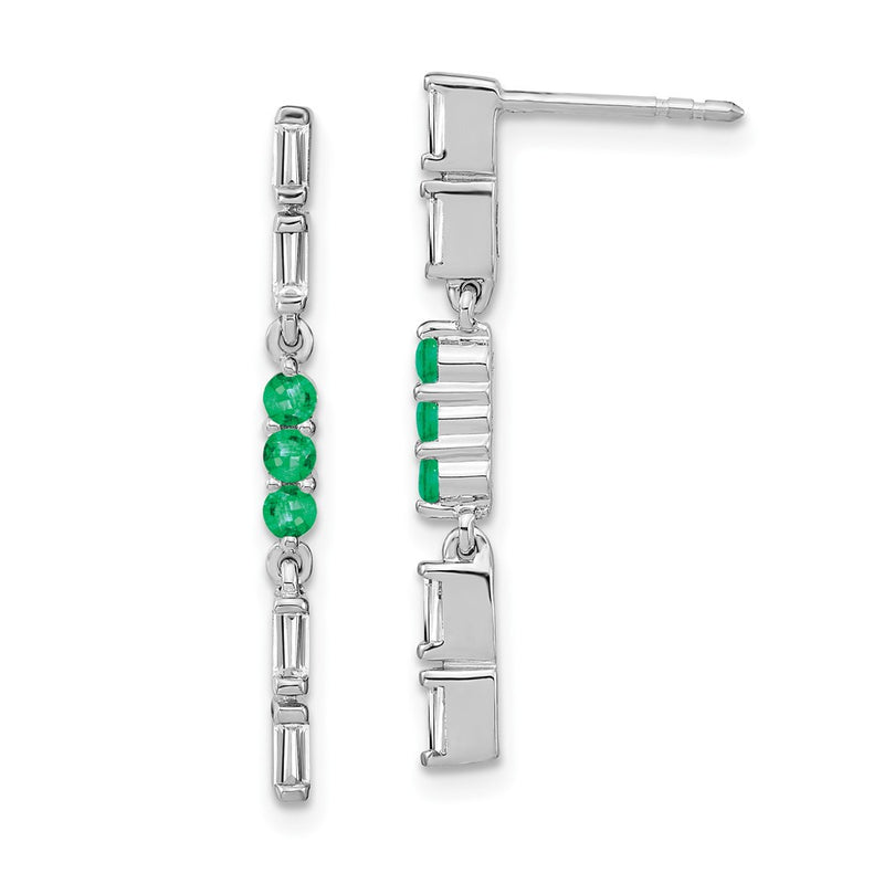14k White Gold Emerald and Real Diamond Dangle Earrings