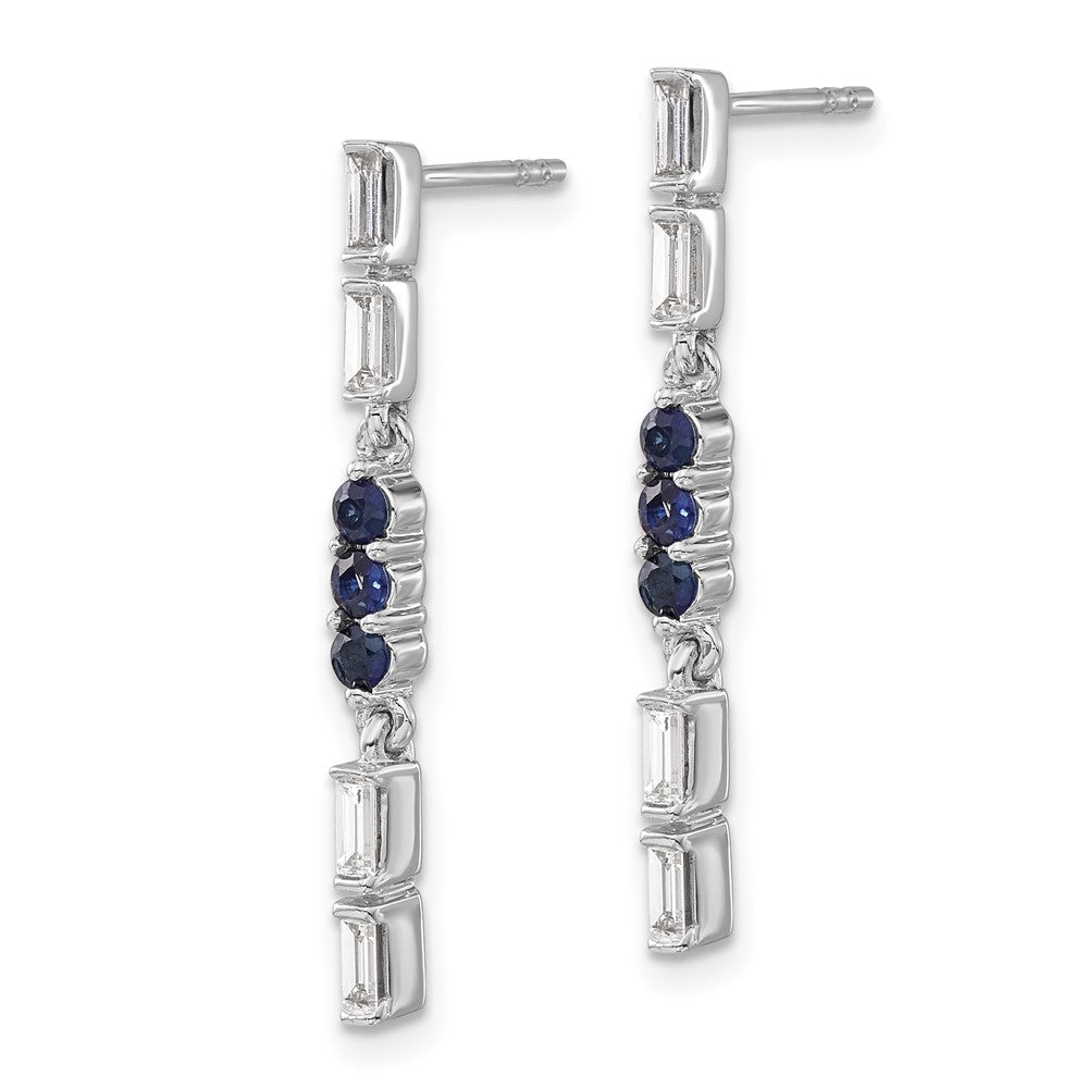 Solid 14k White Gold Simulated Sapphire and CZ Dangle Earrings