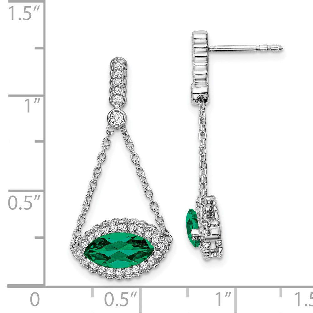 14k White Gold Marquise Created Emerald and Real Diamond Earrings