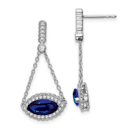 14k White Gold Marquise Created Sapphire and Real Diamond Earrings