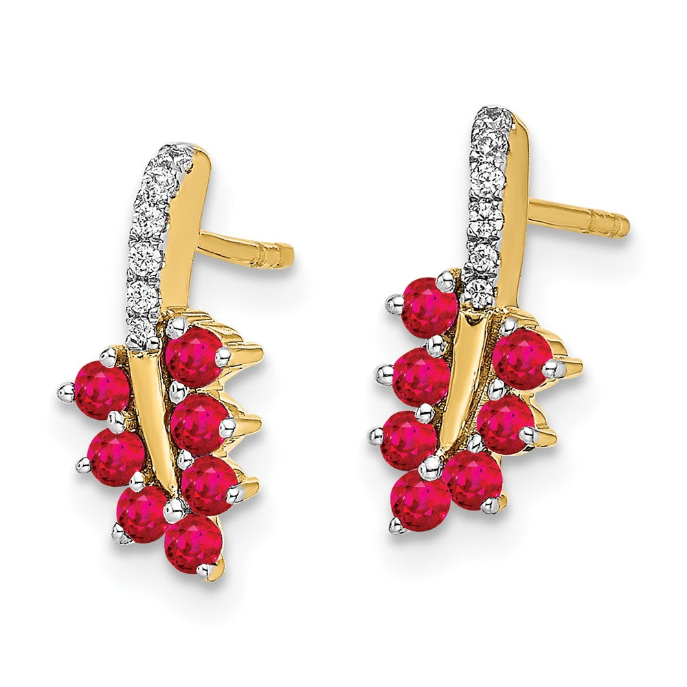 14k Yellow Gold Ruby and Real Diamond Leaf Earrings