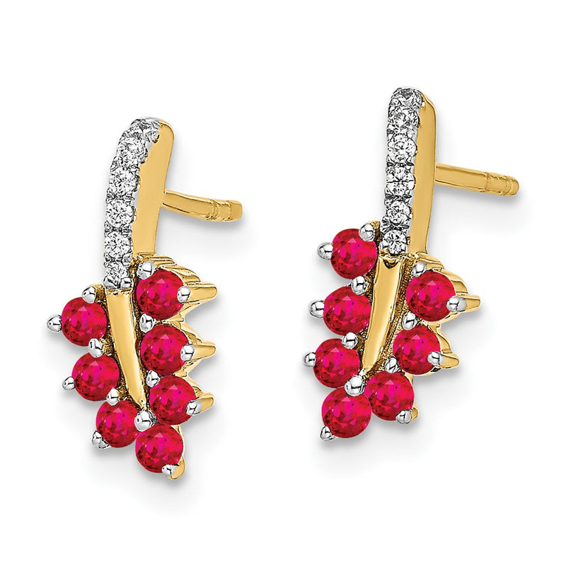 14k Yellow Gold Ruby and Real Diamond Leaf Earrings