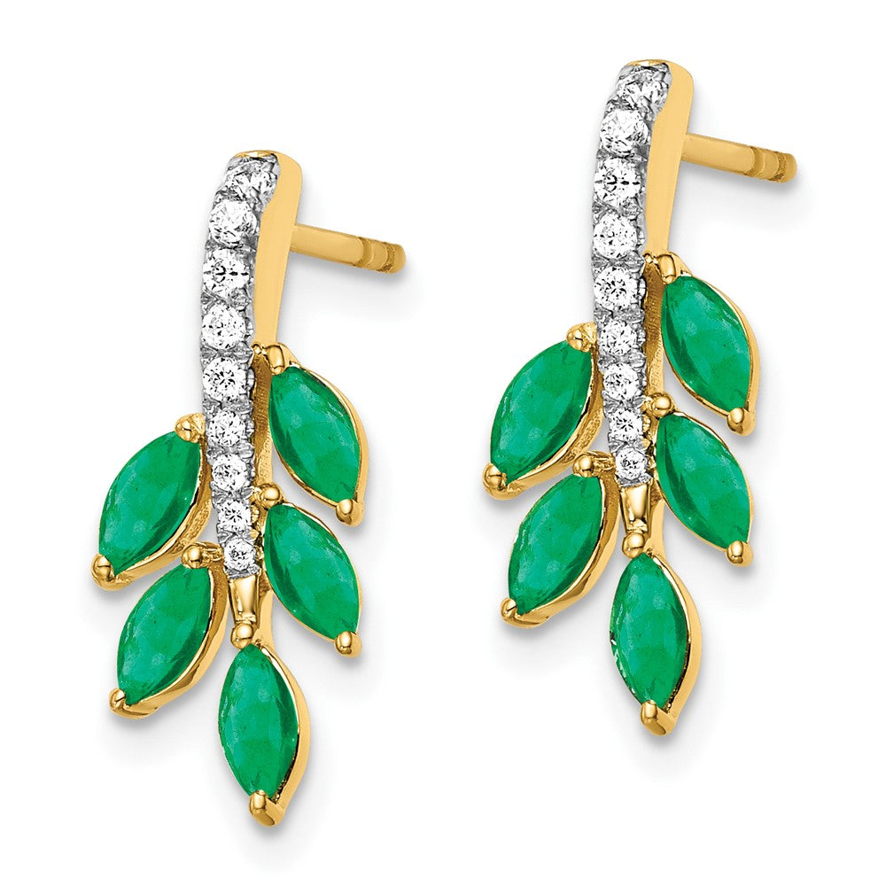 14k Yellow Gold Emerald and Real Diamond Leaf Earrings EM7249-EM-011-YA