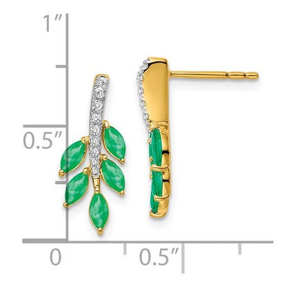 14k Yellow Gold Emerald and Real Diamond Leaf Earrings