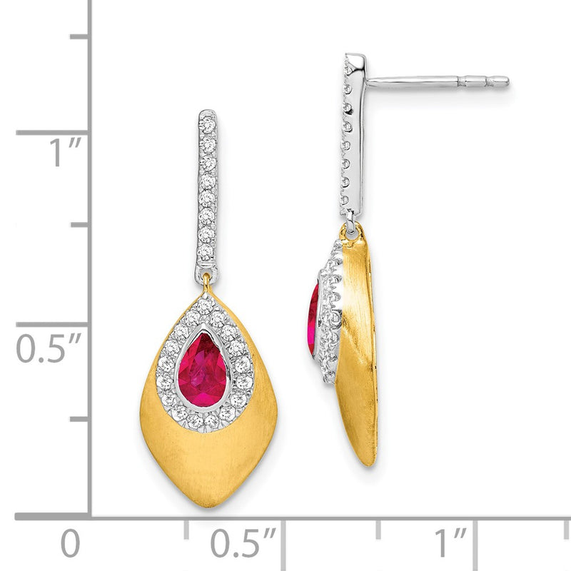14k Yellow Gold Two-tone Ruby and Real Diamond Dangle Earrings