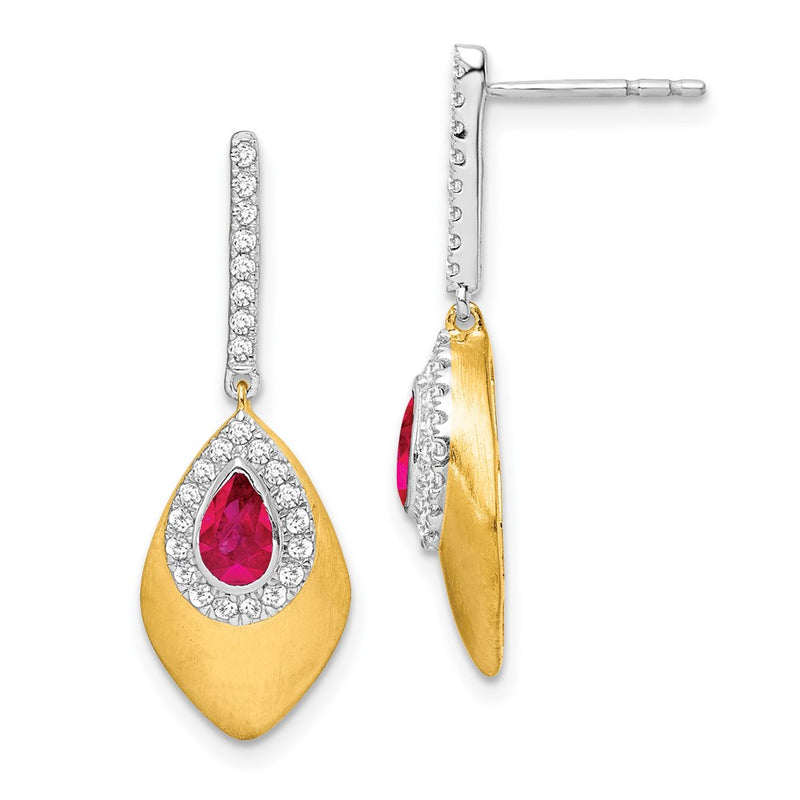 14k Yellow Gold Two-tone Ruby and Real Diamond Dangle Earrings