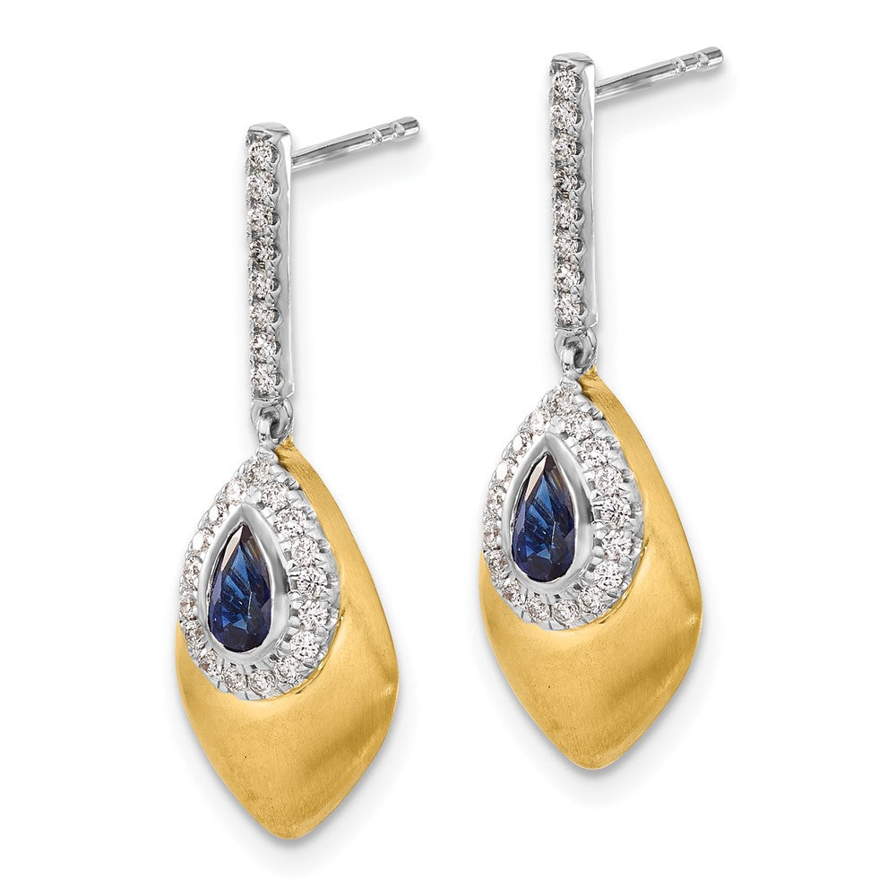 14k Yellow Gold Two-tone Sapphire and Real Diamond Dangle Earrings
