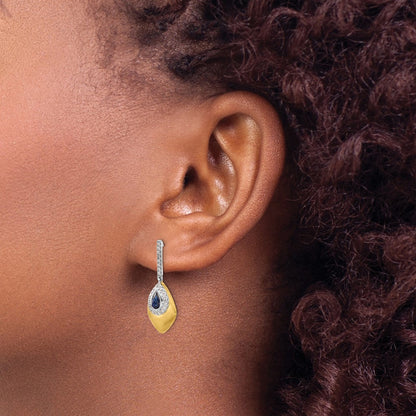 14k Yellow Gold Two-tone Sapphire and Real Diamond Dangle Earrings