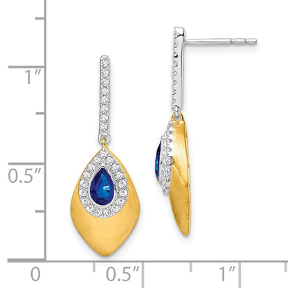 14k Yellow Gold Two-tone Sapphire and Real Diamond Dangle Earrings