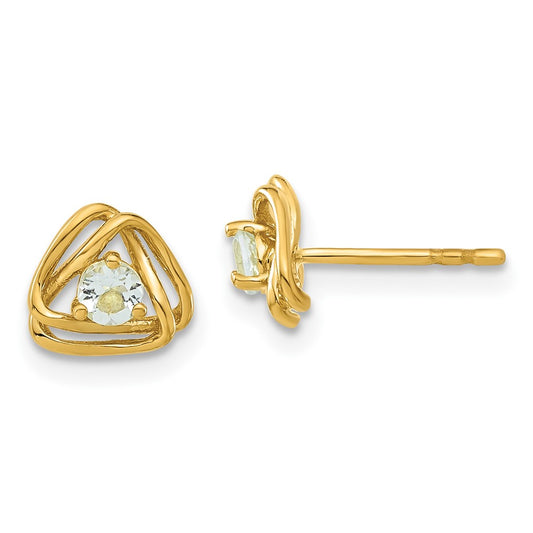 14k Yellow Gold Aquamarine Post Earrings