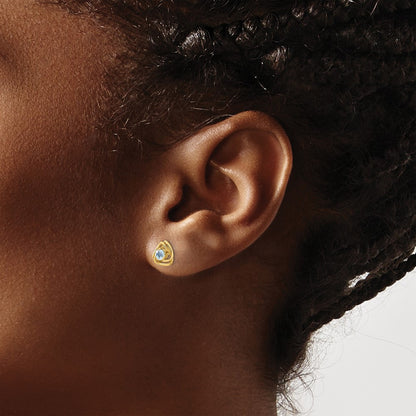 14k Yellow Gold Blue Topaz Post Earrings