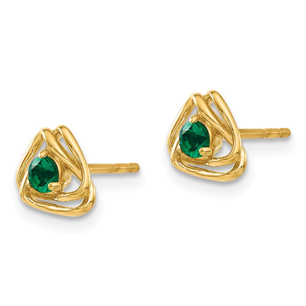 14k Yellow Gold Created Emerald Post Earrings