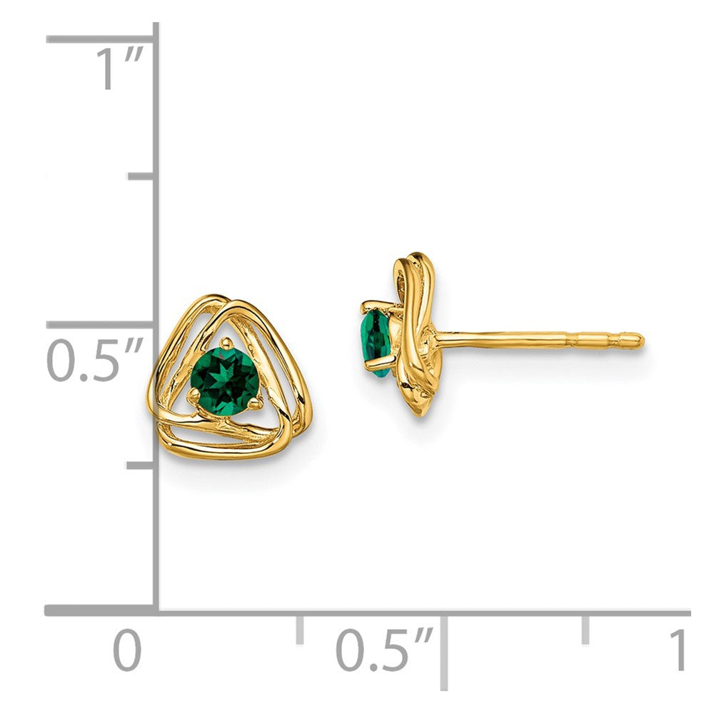 14k Yellow Gold Created Emerald Post Earrings