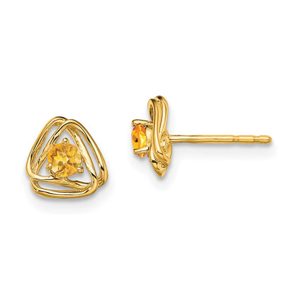 14k Yellow Gold Citrine Post Earrings