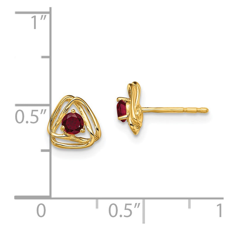 14k Yellow Gold Created Ruby Post Earrings