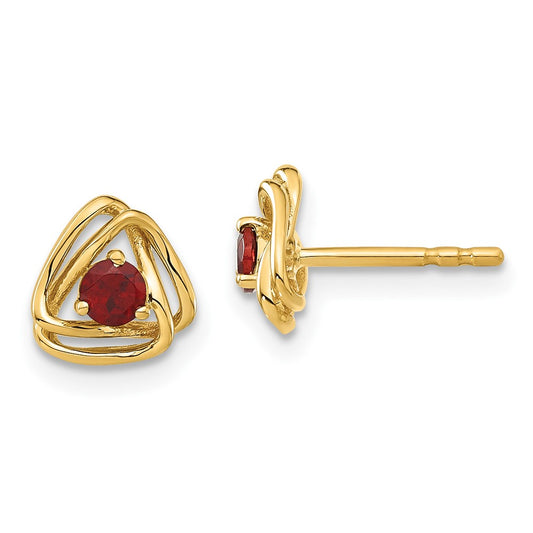 14k Yellow Gold Garnet Post Earrings