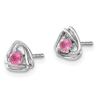 Solid 14k White Gold Simulated Pink Tourmaline Post Earrings