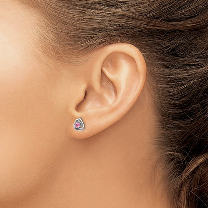 Solid 14k White Gold Simulated Pink Tourmaline Post Earrings
