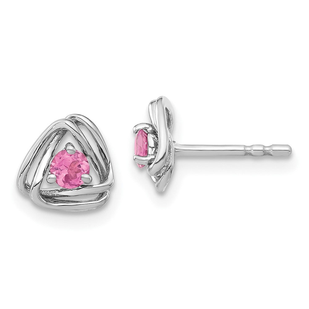 Solid 14k White Gold Simulated Pink Tourmaline Post Earrings