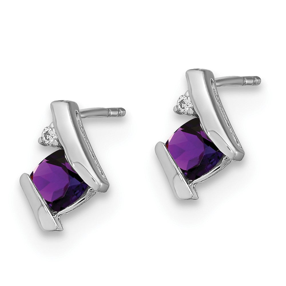 Sterling Silver Antique Cushion Amethyst and Real Diamond Earrings