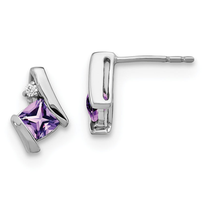Sterling Silver Antique Cushion Amethyst and Real Diamond Earrings