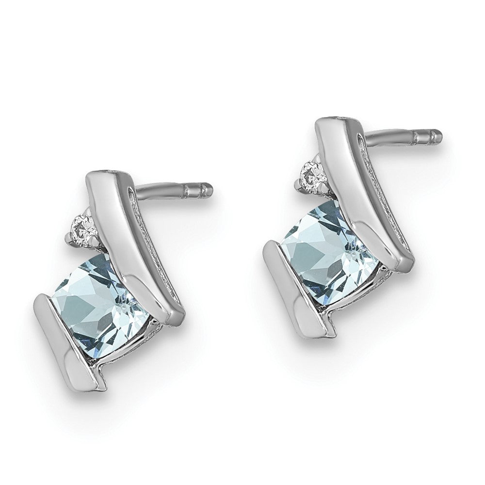 Sterling Silver Antique Cushion Aquamarine and Real Diamond Earrings