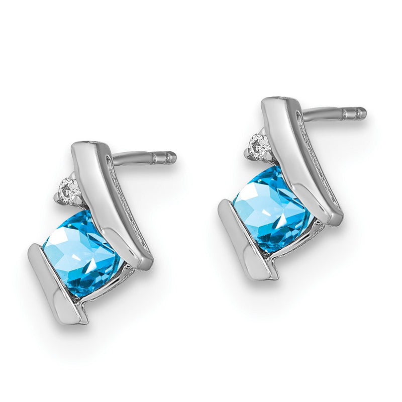 Sterling Silver Antique Cushion Blue Topaz and Real Diamond Earrings