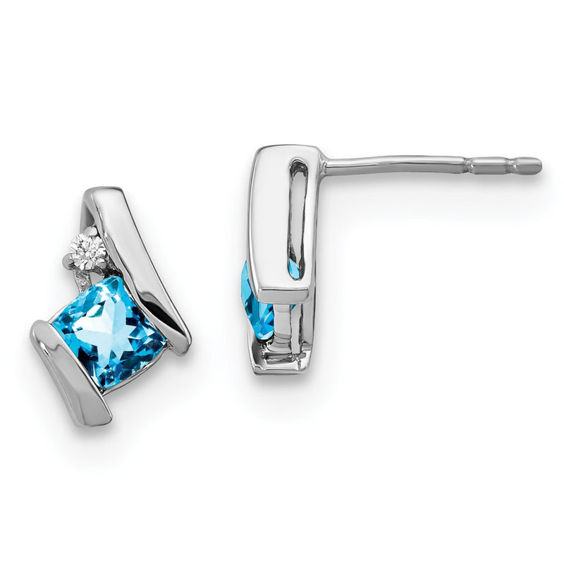 Sterling Silver Antique Cushion Blue Topaz and Real Diamond Earrings
