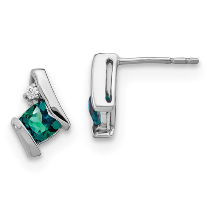 Sterling Silver Antique Cushion Cr. Alexandrite and Real Diamond Earrings