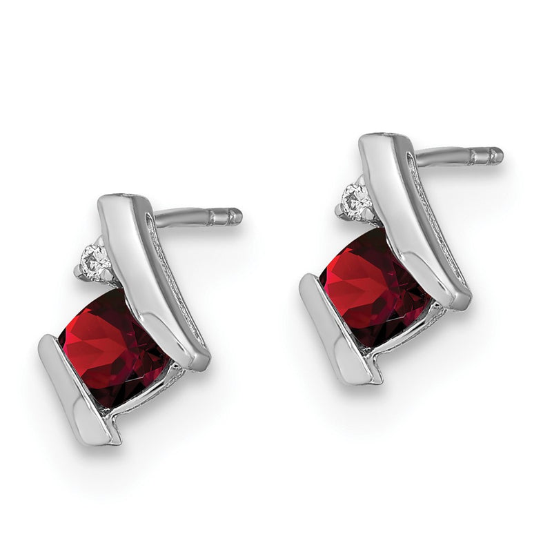 Sterling Silver Antique Cushion Garnet and Real Diamond Earrings