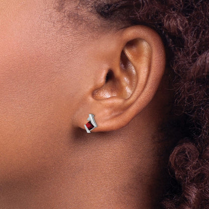 Sterling Silver Antique Cushion Garnet and Real Diamond Earrings