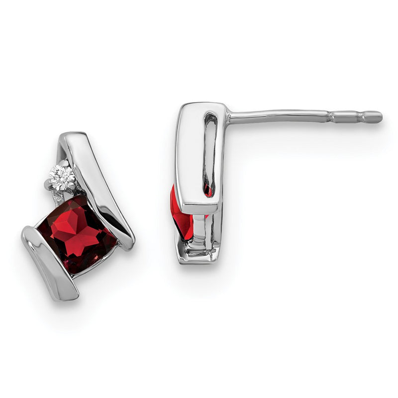 Sterling Silver Antique Cushion Garnet and Real Diamond Earrings