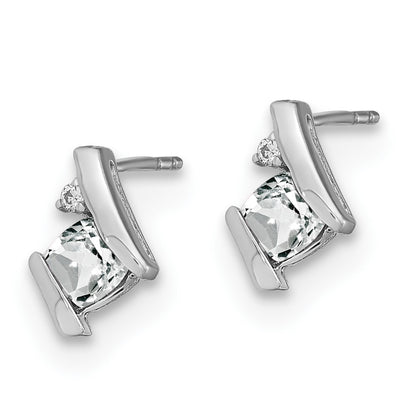 Sterling Silver Antique Cushion White Topaz and Real Diamond Earrings