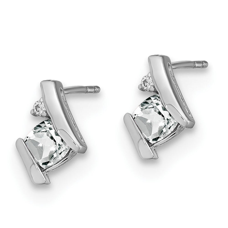 Sterling Silver Antique Cushion White Topaz and Real Diamond Earrings