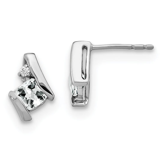 Sterling Silver Antique Cushion White Topaz and Real Diamond Earrings