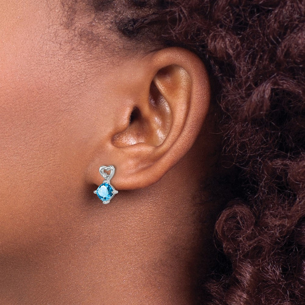 14k White Gold Amethyst and Real Diamond Heart Earrings