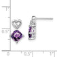 14k White Gold Amethyst and Real Diamond Heart Earrings