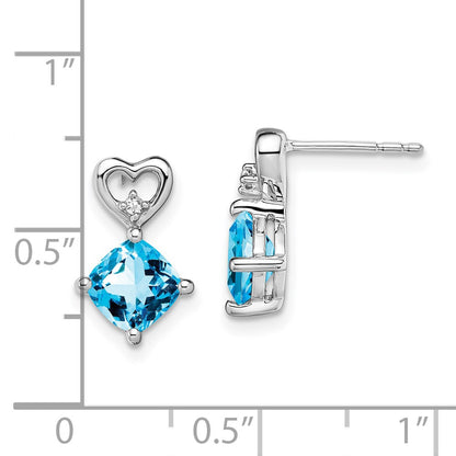 14k White Gold Blue Topaz and Real Diamond Heart Earrings