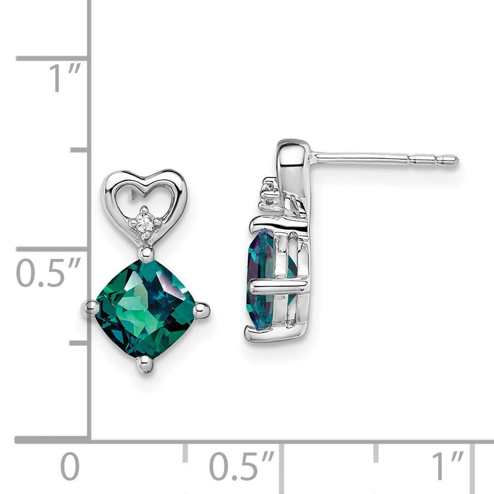 14k White Gold Created Alexandrite and Real Diamond Heart Earrings