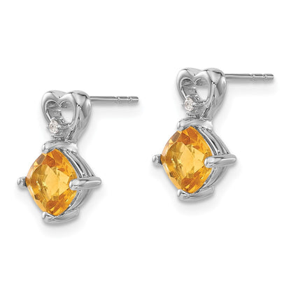 14k White Gold Citrine and Real Diamond Heart Earrings