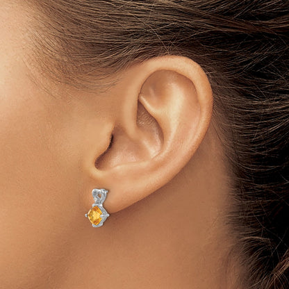14k White Gold Citrine and Real Diamond Heart Earrings