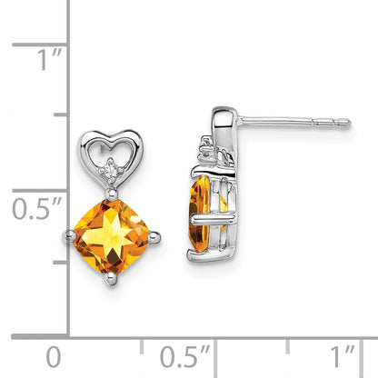 14k White Gold Citrine and Real Diamond Heart Earrings