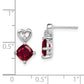 14k White Gold Created Ruby and Real Diamond Heart Earrings