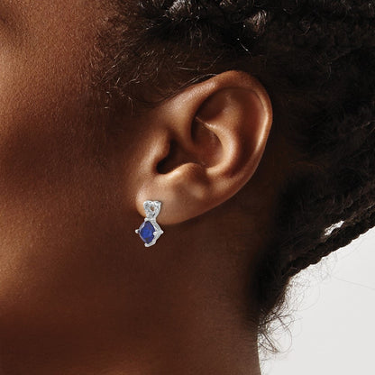 14k White Gold Created Sapphire and Real Diamond Heart Earrings